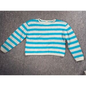 Feather 4 Arrow Striped Sweater Women 12 Blue Gray Fuzzy Knit Coastal Preppy Y2K